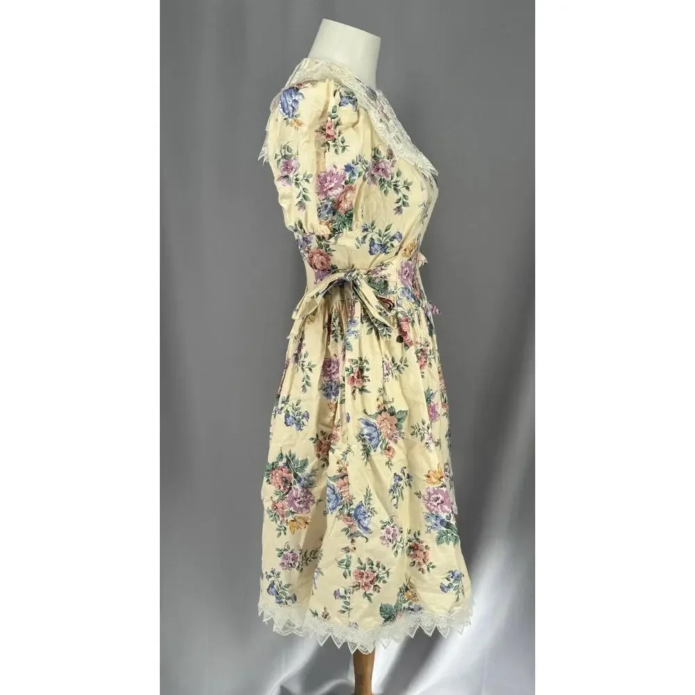 Vintage Jessica McClintock Gunne Sax Dress Girls 14 Floral Lace Prairie Boho